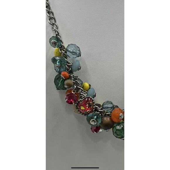 Betsey Johnson Betseyville Multicolor Beaded Cluster Owl Charm Heart Necklace - Picture 9 of 13